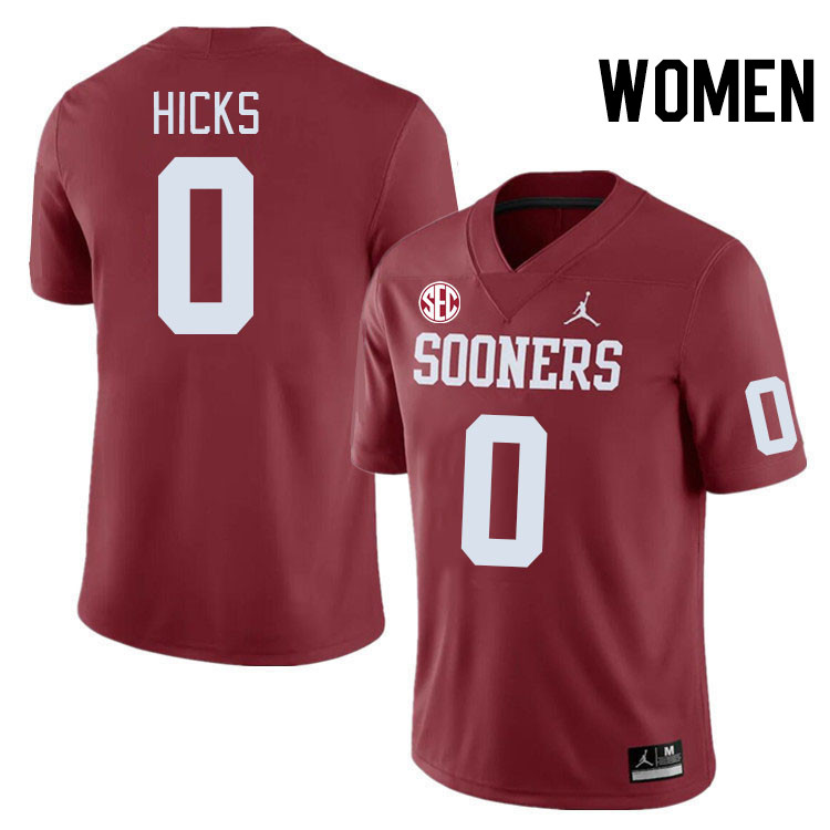 Women #0 Kalib Hicks Oklahoma Sooners 2024 SEC Conference College Football Jerseys-Crimson